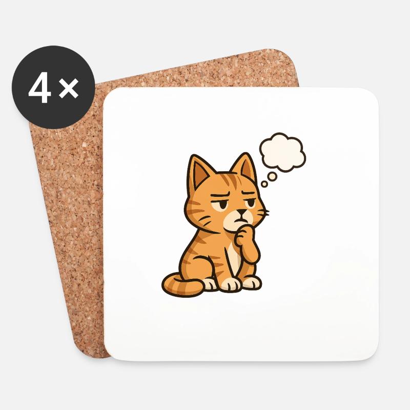 Chat-Réfléchi - Dessous de verre (lot de 4) - blanc