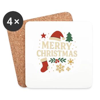 Fröhliche Weihnachten Retro Schriftzug - Untersetzer (4er-Set) - Weiß - Vorne