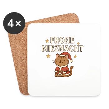 Joyeuse Nuit de chaton – Motif de Noël drôle de chat - Dessous de verre (lot de 4) - blanc - Devant