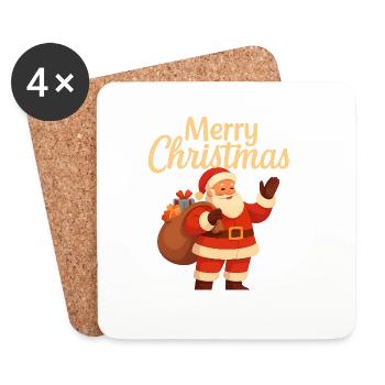 Le Père Noël tout sourire avec sa hotte de cadeaux - Dessous de verre (lot de 4) - blanc - Devant