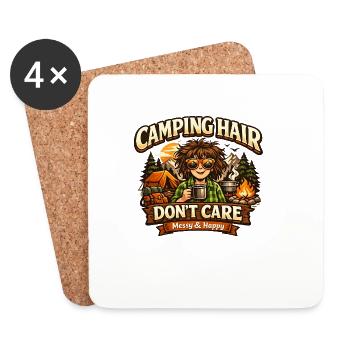 Camping Hair Don’t Care – Humor T-Shirt - Untersetzer (4er-Set) - Weiß - Vorne