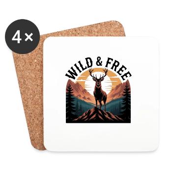 Wild & Free Deer T-Shirt | Outdoor Hiking Nature - Coasters (set of 4) - white - Front