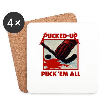 Graphique de hockey rouge sang avec un palet - Dessous de verre (lot de 4) - blanc - Devant