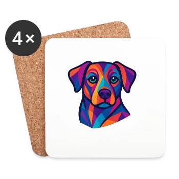 Colorful Geometric Dog Portrait - Coasters (set of 4) - white - Front