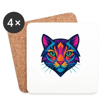 Visage géométrique coloré de chat - Dessous de verre (lot de 4) - blanc - Devant
