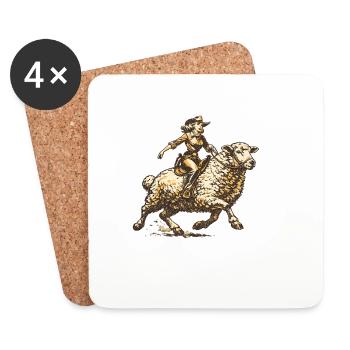 Western Rider on Sheep - Coasters (set of 4) - white - Front