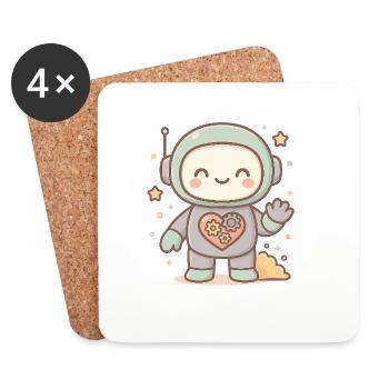 Kawaii robot with a mechanical heart - Coasters (set of 4) - white - Front