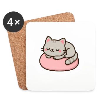 Sweet Cat on Pink Cushion - Coasters (set of 4) - white - Front