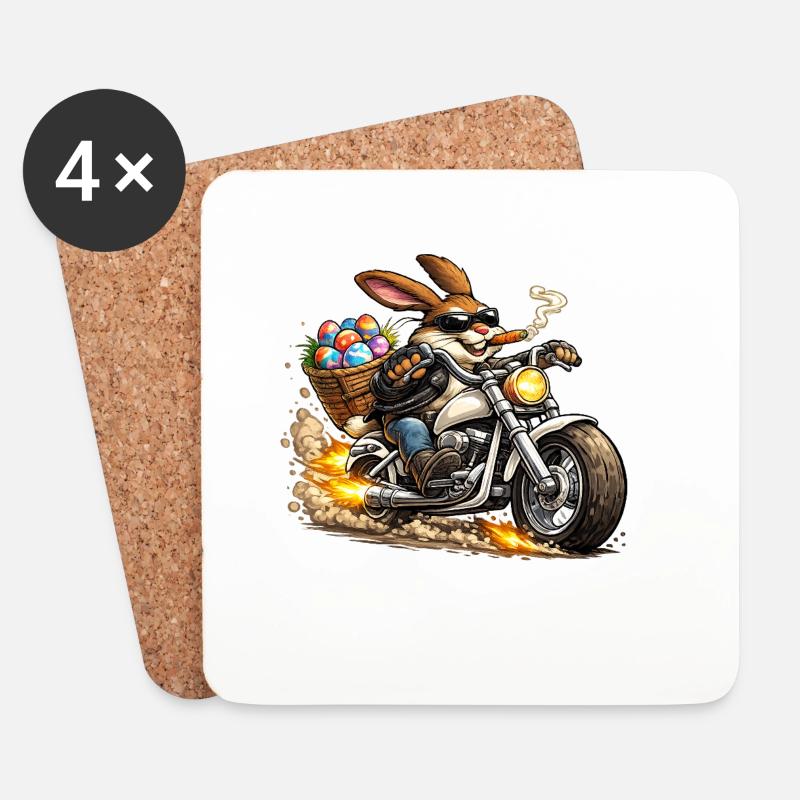 Osterhäschen auf Motorrad - Untersetzer (4er-Set) - Weiß