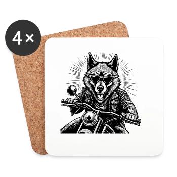Wolf auf Motorrad Lederjacke Grafik - Untersetzer (4er-Set) - Weiß - Vorne