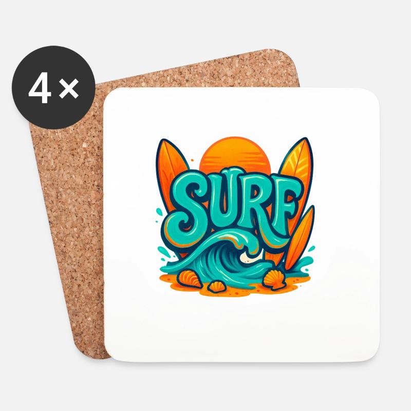 Sunset Surf Wortkunst - Untersetzer (4er-Set) - Weiß