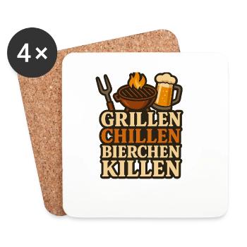 Grillen Chillen und dann Bierchen Killen - Untersetzer (4er-Set) - Weiß - Vorne