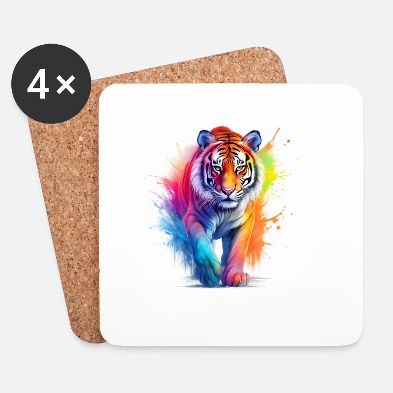 Regenbogen Tiger im Aquarell-Farbsplash.Look - Untersetzer (4er-Set) - Weiß