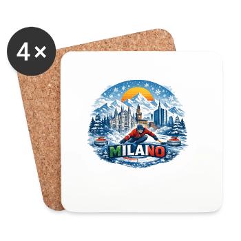 Aventure hivernale à Milan dans la neige - Dessous de verre (lot de 4) - blanc - Devant