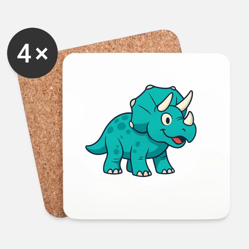 Fröhlicher Dino Triceratops - Untersetzer (4er-Set) - Weiß