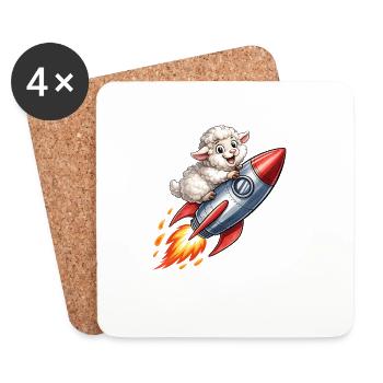 Wool sheep on rocket flight - Coasters (set of 4) - white - Front