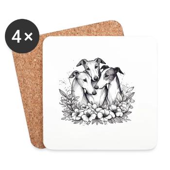Three greyhounds in a circle of flowers - Coasters (set of 4) - white - Front