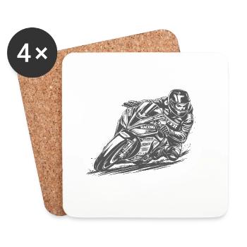 Aggressive racing motorcyclist in curve - Coasters (set of 4) - white - Front