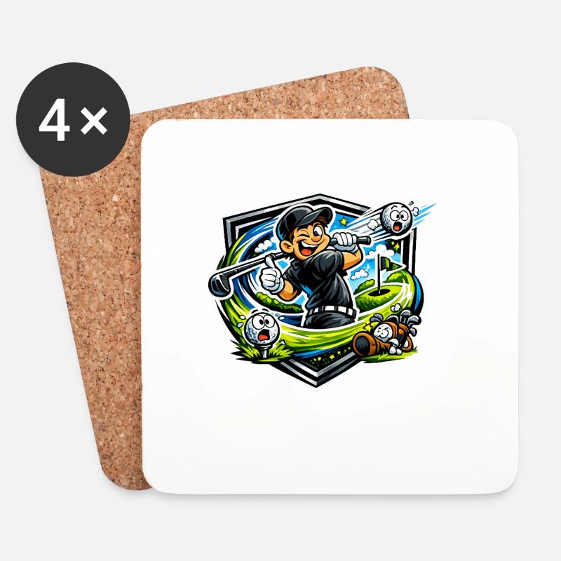 Golfer mit Happy Swing - Untersetzer (4er-Set) - Weiß