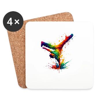 Handgespritzter Regenbogentanz - Untersetzer (4er-Set) - Weiß - Vorne