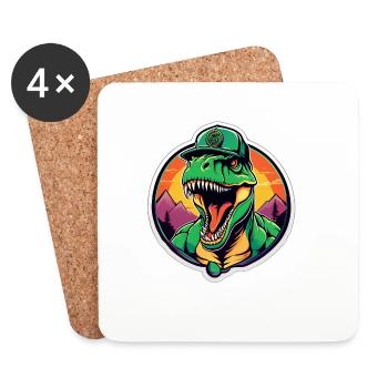 Dinosaure coucher de soleil casque - Dessous de verre (lot de 4) - blanc - Devant