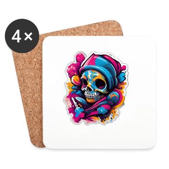 Crâne Coloré Street Art Carnaval - Dessous de verre (lot de 4) - blanc - Devant