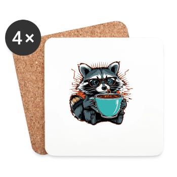 Überforderter Waschbär mit Kaffee - Untersetzer (4er-Set) - Weiß - Vorne