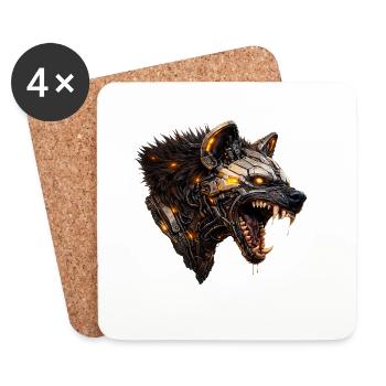 Mechanischer Hyaenakopf mit leuchtenden Akzenten - Untersetzer (4er-Set) - Weiß - Vorne