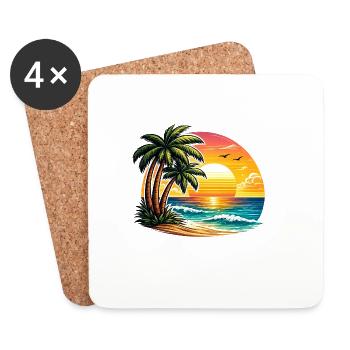 Palmenstrand Sonnenuntergang - Untersetzer (4er-Set) - Weiß - Vorne