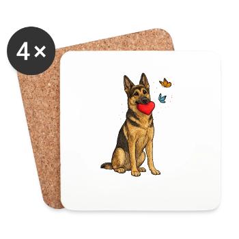 Deutscher Schäferhund mit Herz und Schmetterlingen - Untersetzer (4er-Set) - Weiß - Vorne