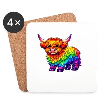 Lebendige Regenbogen-Highland-Kuh - Untersetzer (4er-Set) - Weiß - Vorne