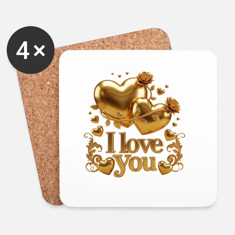 "Liebe" Goldenes Herz – elegantes Design - Untersetzer (4er-Set) - Weiß
