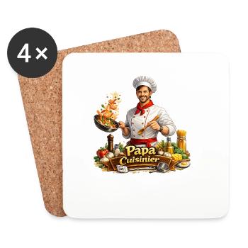 Papa Cuisinier Chef Cartoon - Dessous de verre (lot de 4) - blanc - Devant