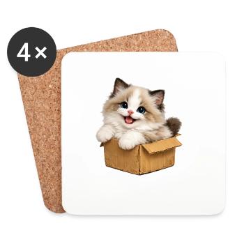 Happy kitten is in box - Coasters (set of 4) - white - Front