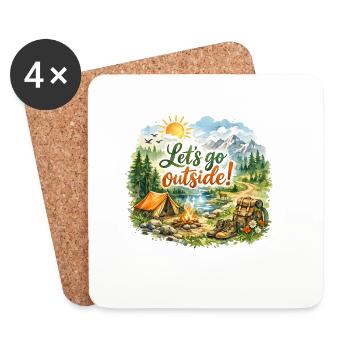 Let's Go Outside Watercolor Camping Design - Coasters (set of 4) - white - Front