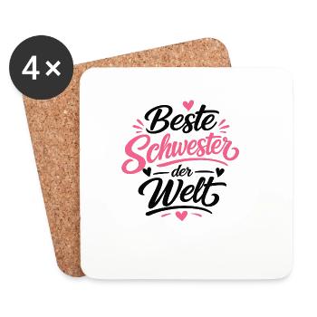 Beste Schwester der Welt Pink Design - Untersetzer (4er-Set) - Weiß - Vorne