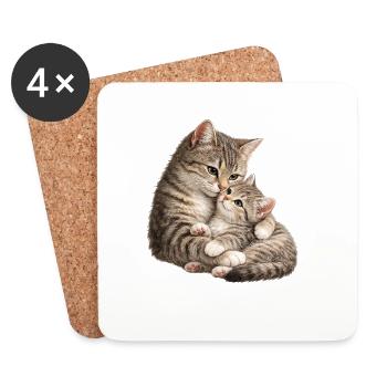 Mom cat cuddles with her sweet cute kitten - Coasters (set of 4) - white - Front