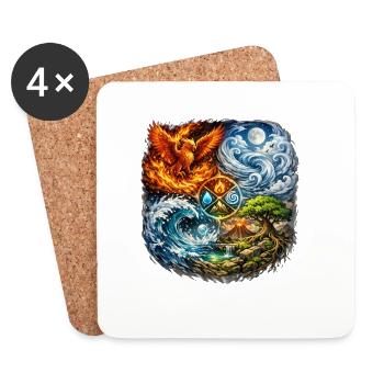 Phoenix, Fire, Water, Earth, Symbolism - Coasters (set of 4) - white - Front