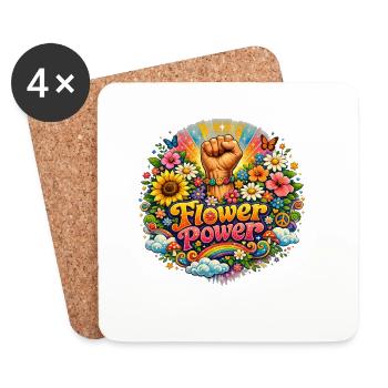 Flower Power Fist Flower Round Dance - Coasters (set of 4) - white - Front