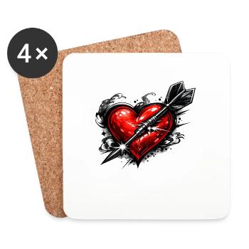 Heart with arrow in tattoo style - Coasters (set of 4) - white - Front