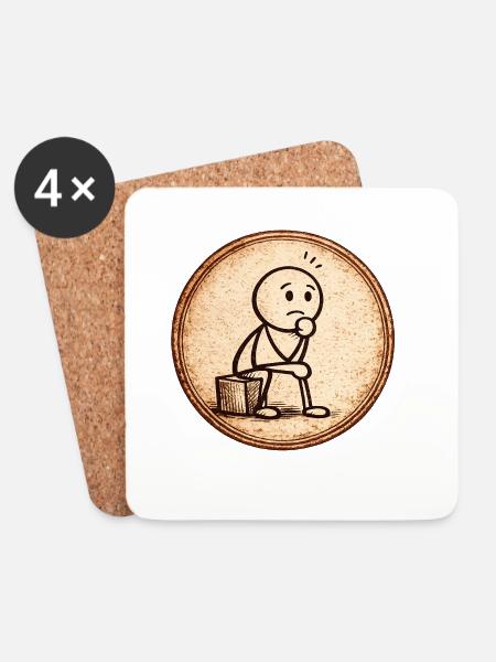 Sepia Thinker Sketch - Coasters (set of 4) - white