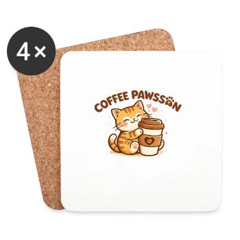 Peluche chat KaffePaws avec gobelet - Dessous de verre (lot de 4) - blanc - Devant