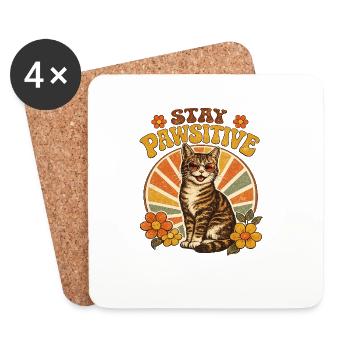 Stay Pawsitive Katze - Untersetzer (4er-Set) - Weiß - Vorne