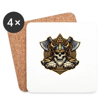 Vikingischer Schädel mit Goldhelm und Äxten - Untersetzer (4er-Set) - Weiß - Vorne