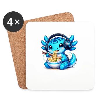 Kawaii Axolotl with Headphones and Ramen Gaming - Coasters (set of 4) - white - Front