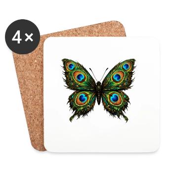 Butterfly with Peacock Feathers 1 - Coasters (set of 4) - white - Front