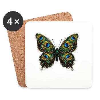 Butterfly with peacock feathers 2 - Coasters (set of 4) - white - Front