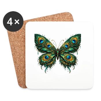 Butterfly with peacock feathers 3 - Coasters (set of 4) - white - Front