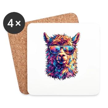 Lama avec des lunettes de soleil fluo - Dessous de verre (lot de 4) - blanc - Devant
