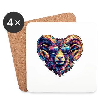 Colorful ram's head with sunglasses - Coasters (set of 4) - white - Front